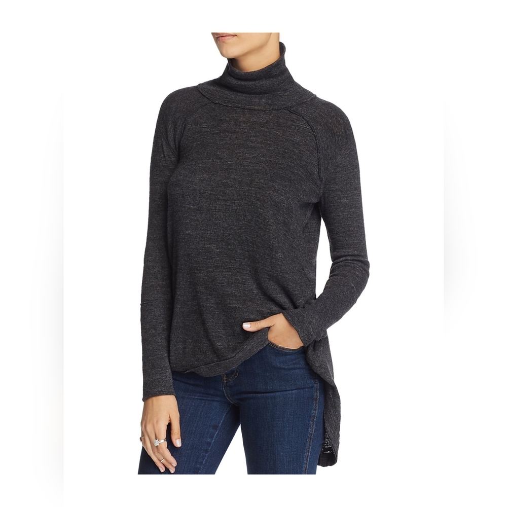 Free People Dark Grey Split Back Turtleneck Top